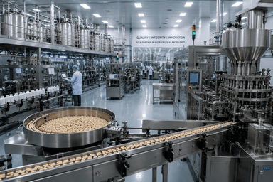In-house formulation specialists reviewing nutraceutical formulations within a GMP-compliant manufacturing facility.