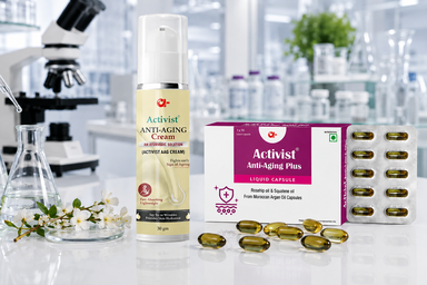 Anti-aging skin supplements with liquid capsules and anti-aging cream