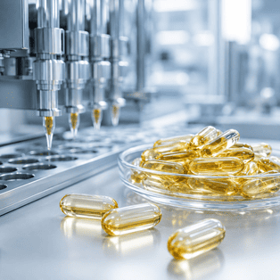 Liquid filled capsule manufacturing expertise supporting nutraceutical formulation and commercial production.