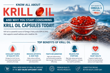 Krill oil capsules rich in omega-3 fatty acids supporting heart, joint and overall health.