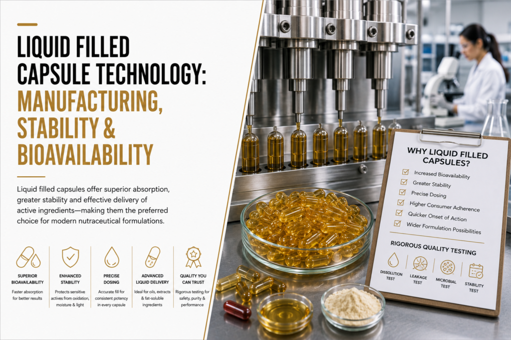 Liquid filled capsule technology for nutraceutical manufacturing, stability and bioavailability