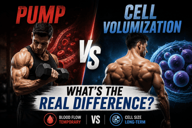Comparison of muscle pump and muscle cell volumization in bodybuilding and strength training.